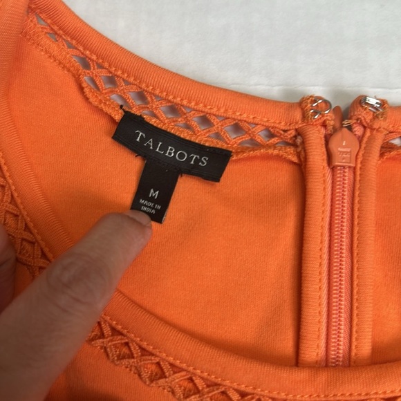 Talbots Women’s Size Medium Orange Lace Crochet Cap Sleeves Fit and Flare Dress - Picture 6 of 11